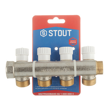 Коллектор Stout 3/4 ВР(г) х 4 выхода 3/4(ЕК) х 3/4 НР(ш) регулирующий (SMB 6851 343404)