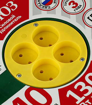 Удлинитель Союз без заземления 40 м на катушке 1,3 кВт 4 розетки ПВС 2х0,75 кв.мм IP20