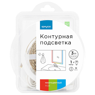 Лента светодиодная SMD 5050 RGB свет 12 В 10 Вт/м 3 м IP65 Apeyron (52КП)