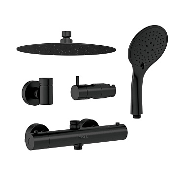 Душевая система Cersanit Brasko Black с верхним душем с лейкой с термостатом черная (63112)