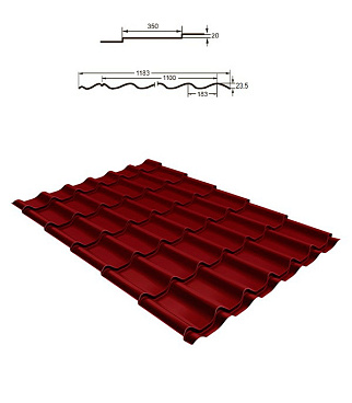 Металлочерепица 1,18х1,15 м 0,5 мм Классик красное вино RAL 3005 полиэстер