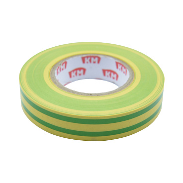 Изолента КМ ПВХ Жёлто-зелёная 15 мм 20 м односторонняя