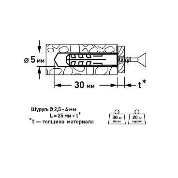 Дюбель распорный Hard-Fix 5x25 мм нейлон (100 шт.)