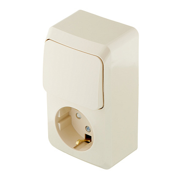 Блок выключатель и розетка Systeme Electric Этюд одноклавишный накладной кремовый (BPA16-201K)