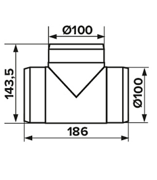 Тройник для круглых воздуховодов ERA пластиковый d100 мм 90°