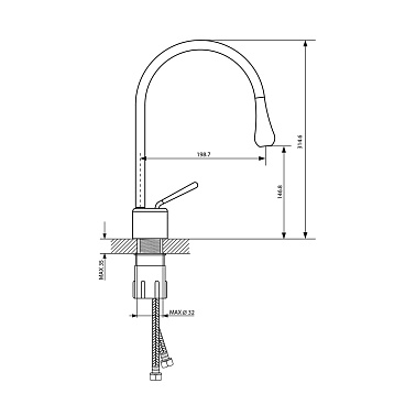 Смеситель для кухни Lavelly Button хром с высоким изливом однорычажный (673108)