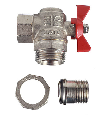Кран шаровой латунный Valtec Base 3/4 ВР(г) х 3/4 НР(ш) бабочка с полусгоном угловой (VT.228.N.05)