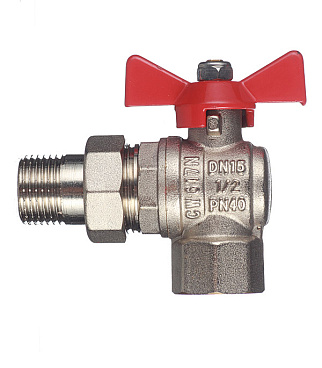 Кран шаровой латунный Valtec Base 1/2 ВР(г) х 1/2 НР(ш) бабочка с полусгоном угловой (VT.228.N.04)