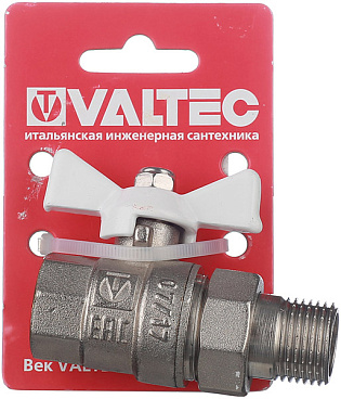 Кран шаровой латунный Valtec Base 1/2 ВР(г) х 1/2 НР(ш) бабочка с полусгоном прямой (VT.227.NW.04)