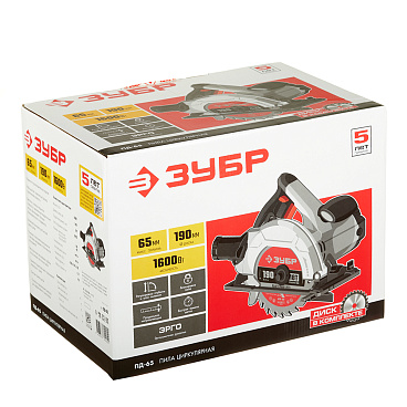 Пила дисковая электрическая Зубр ПД-65 1600 Вт 190 мм