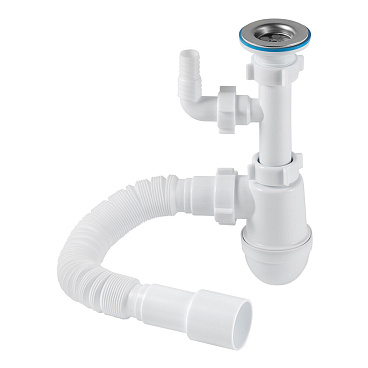 Сифон для раковины АНИ пласт 1 1/4х40 мм с выпуском 40/50 мм с соединением 40/50 мм с отводом белый (C1315)