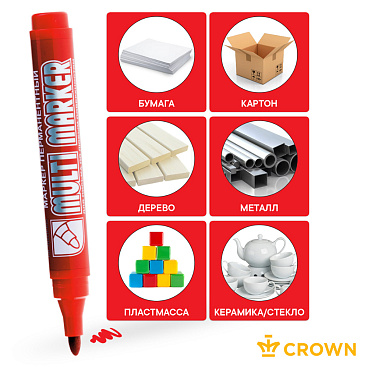 Маркер перманентный Crown Multi Marker красный грифель 3 мм