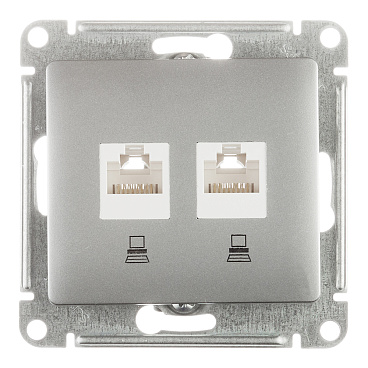 Розетка компьютерная Systeme Electric Glossa встраиваемая алюминий 2хRJ45 (GSL000385KK)