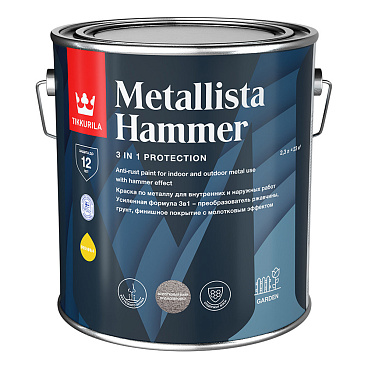Краска по ржавчине Tikkurila/Tikkivala Metallista Hammer серебристая база HС молотковая глянцевая 2,3 л