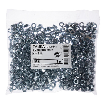 Гайка шестигранная оцинкованная М6 DIN 934 (1 кг)