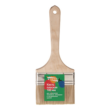 Кисть плоская натуральная щетина деревянная ручка Wenzo Wood 100х14 мм для эмалей и лаков на алкидной основе