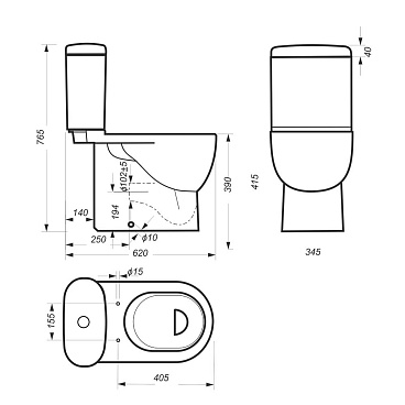 Унитаз-компакт Sanita Luxe Art с универсальным выпуском с сиденьем дюропласт микролифт белый (WC.CC/Art/2-DM/WHT.G/S1)