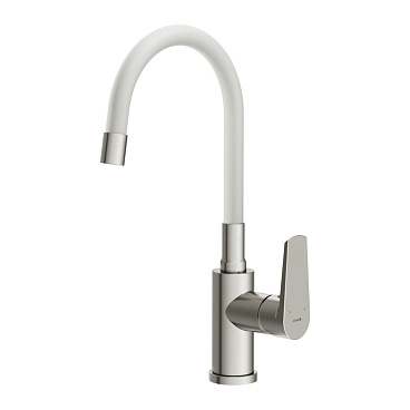 Смеситель для кухни Cersanit Moduo белый/хром с высоким изливом однорычажный (68232)