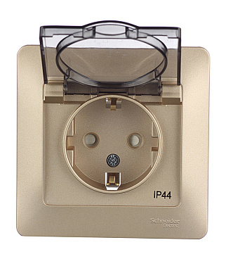 Розетка Systeme Electric Glossa встраиваемая титан со шторками с крышкой (GSL000448)