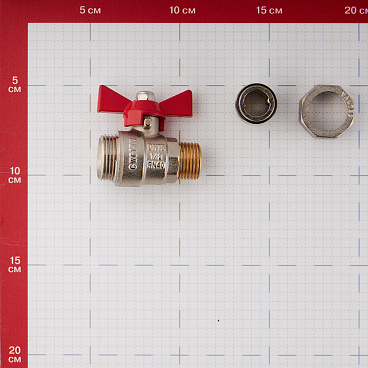 Кран шаровой латунный Valtec Base 1/2 НР(ш) х 1/2 НР(ш) бабочка с полусгоном прямой (VT.226.N.04)