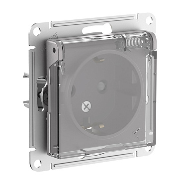 Розетка Systeme Electric AtlasDesign Aqua встраиваемая алюминий со шторками с крышкой (ATN440346)