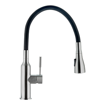 Смеситель для кухни Lemark Expert нержавеющая сталь/черный с гибким изливом однорычажный (LM5082S-Black)