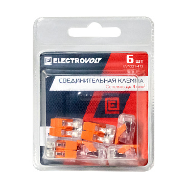 Клемма на 2 провода Electrovolt 221-412 0,2-4 кв.мм с рычажками без пасты (6 шт.) (ЦБ-00015528/605078)