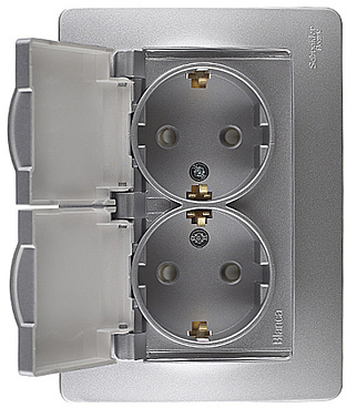 Розетка Systeme Electric Blanca встраиваемая алюминий со шторками (BLNRS441123)