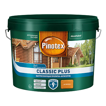 Антисептик Pinotex Classic Plus 3 в 1 декоративный для дерева лиственница 9 л