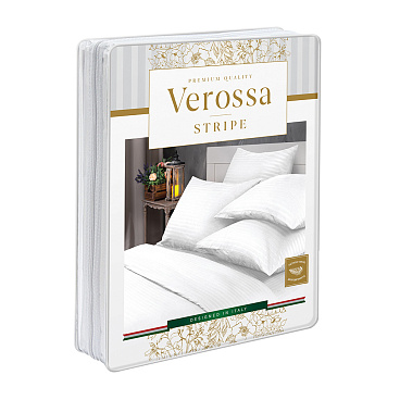 Комплект постельного белья 1,5-спальный страйп-сатин Verossa Stripe белый с простыней 180х215 см