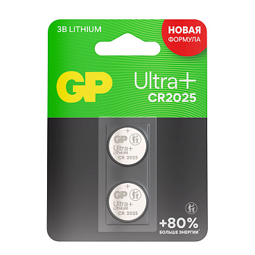 Батарейка GP Batteries Ultra+ Литий таблетка CR2025 3 В (2 шт.) (GP CR2025UP-2CCRSBC2/3891)