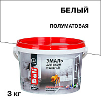 Эмаль для окон и дверей акриловая Dali белая полуматовая 3 кг