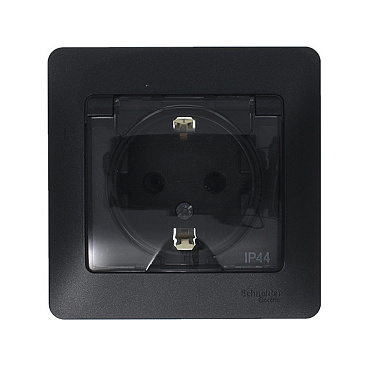 Розетка Systeme Electric Glossa встраиваемая антрацит со шторками с крышкой (GSL000748)