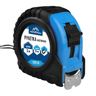 Рулетка Vertextools с автостопом магнитная 3 м x 19 мм