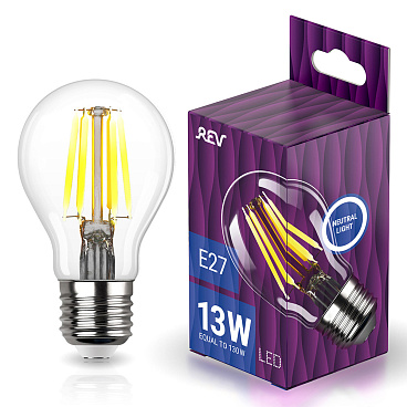 Лампа светодиодная филаментная Rev E27 4000К 13 Вт 1300 Лм 220 В груша A60 прозрачная