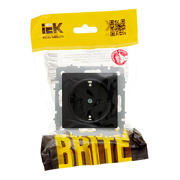 Розетка IEK Brite РС11-1-0-БрЧ встраиваемая черная с заземлением (BR-R11-16-K02)