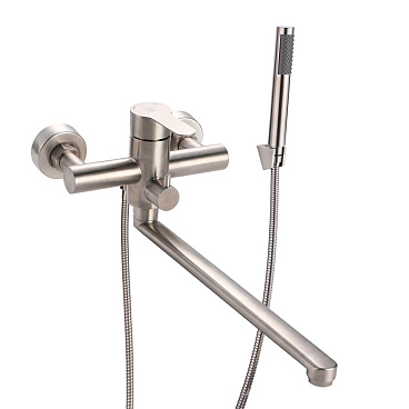 Смеситель для ванны РМС SUS124 сталь однорычажный с длинным изливом с лейкой (SUS124-006EP)