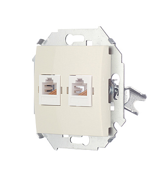 Розетка компьютерная Simon 15 встраиваемая слоновая кость 2хRJ45 (1591593-031)
