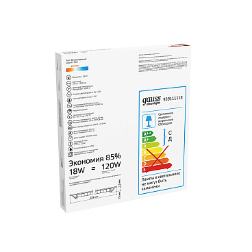 Светильник встраиваемый светодиодный белый 18 Вт 3000К IP20 Gauss Slim ДВО (939111118)