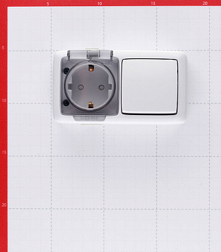 Блок выключатель и розетка Hegel Alfa одноклавишный накладной белый со шторками (БА 16-221)