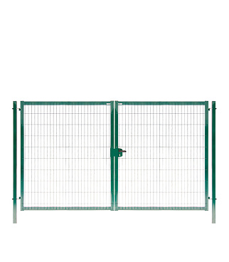 Ворота распашные с панелью Medium и столбами 3,5х2,03 м зеленые RAL 6005