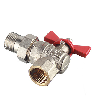 Кран шаровой латунный Valtec Base 1/2 ВР(г) х 1/2 НР(ш) бабочка с полусгоном угловой (VT.228.N.04)