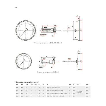 Термометр аксиальный Росма 1/2 НР(ш) d100 мм шток 100х6 мм 120°С (2539)