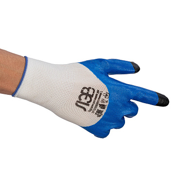 Перчатки полиэстеровые 2 нити с двойным латексным обливом тактильные ЛЭВ сине-черные 10 (L)