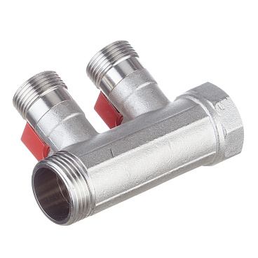 Коллектор Henco 1 ВР(г) х 2 выхода 3/4 НР(ш) ЕК х 1 НР(ш) с шаровыми кранами (VB060502-ROOD)