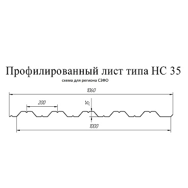 Профнастил НС35 1,06х2 м 0,5 мм оцинкованный