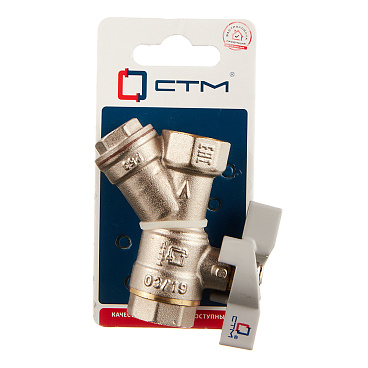 Кран шаровой латунный СТМ 1/2 ВР(г) х 1/2 ВР(г) бабочка с фильтром прямой