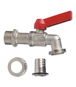 Кран шаровой латунный Valtec 3/4 НР(ш) х 3/4 НР(ш) ручка со штуцером угловой (VT.051.N.05)