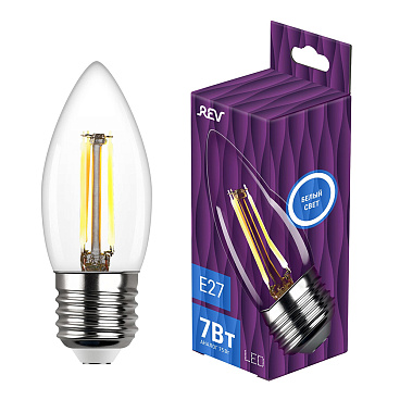 Лампа светодиодная филаментная Rev E27 4000К 7 Вт 730 Лм 220 В свеча С37 прозрачная