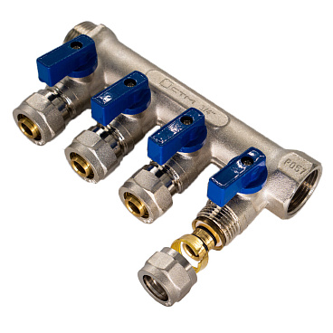 Коллектор 3/4 ВР(г) х 4 выхода 16 обж(ц) х 3/4 НР(ш) с шаровыми кранами (C4MP3416/10610)